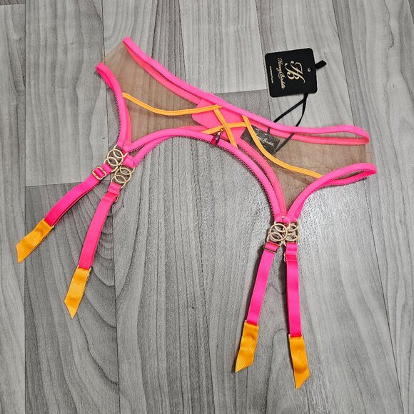 Honey Birdette Saskia Pink and Mango Suspender Garter Belt Size L - Picture 1 of 5